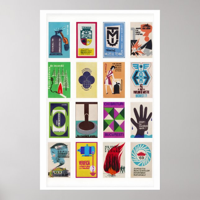 Poster Colagem de Rótulos de Caixa de Fósforos Romenos, E (Frente)