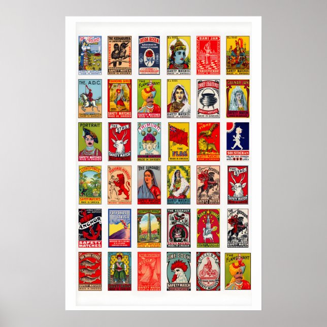 Poster Colagem de Rótulos de Caixa de Fósforos Sueca, Imp (Frente)