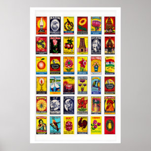 Poster Colagem de Rótulos de Caixa de Fósforos Tamil, Imp
