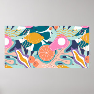 Poster Colagem de um padrão floral uniforme moderno. Mode