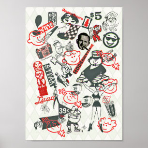 Poster Colagem de vetores de publicidade dos anos 60 -