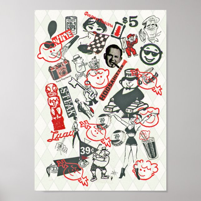 Poster Colagem de vetores de publicidade dos anos 60 - (Frente)