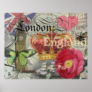 Pôster Colagem de Viagens vintage da Inglaterra