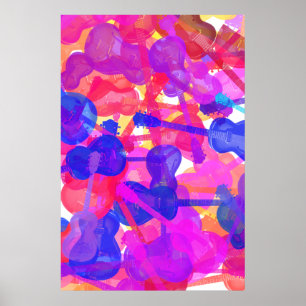 Pôster Colagem de Violão Colorida