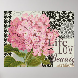 Poster Colagem Decorativa Floral cor damasco