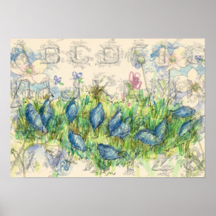 Pôster Colagem do alfabeto da forragem das codorniz