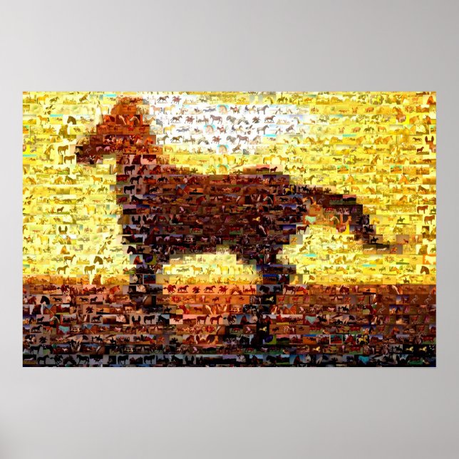 Poster Colagem do mosaico de montagem em cavalos (Frente)