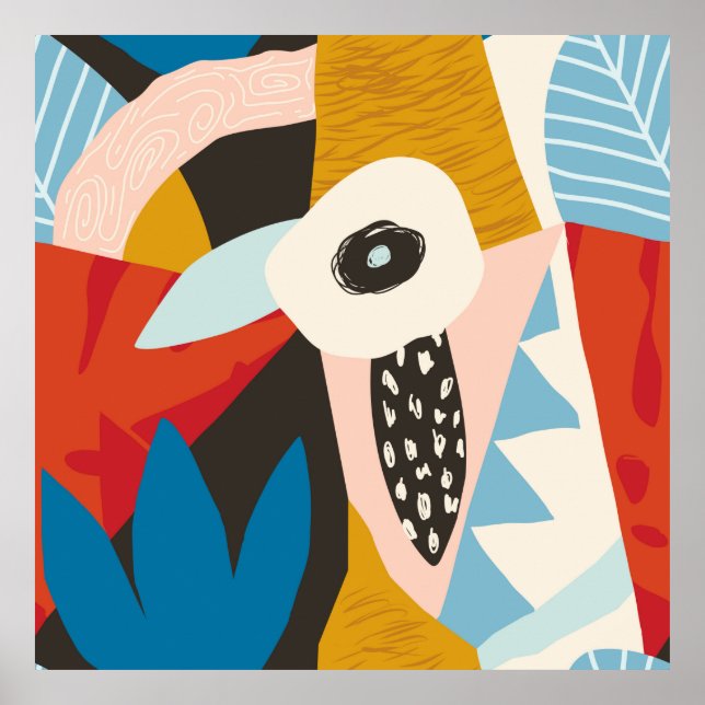 Poster Colagem do padrão araiano floral contemporâneo. P (Frente)