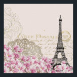 Pôster Colagem em Torre Eiffel Vintage com Flores-de-Oz R<br><div class="desc">Uma colagem vintage balnear,  que tem um antigo fundo postal francês com um desenho em torre de eiffel e algumas flores silvestres,  rosa e brancas,  junto ao fundo. Os ricos embelezados decoram os lados.</div>