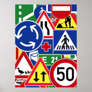 Poster Colagem européia dos sinais de tráfego