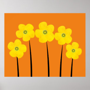 Poster Colagem Floral Amarelo abstrato Brilhante Laranja 