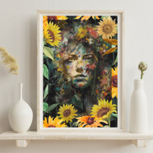 Colagem Floral de Girassol Amarelo Retrato