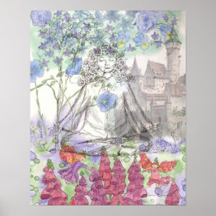 Poster Colagem floral do castelo feericamente da ioga