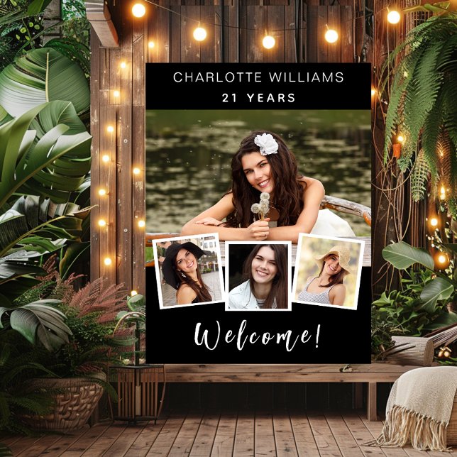 Poster Colagem fotográfica festa de aniversário branca pr (Criador carregado)