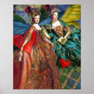 Poster Colagem Gótica Caprichosa Gêmeos Borboleta Mulhere