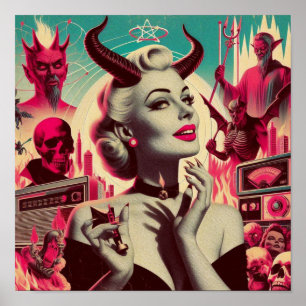 Poster Colagem Mulher Diabólica Retro