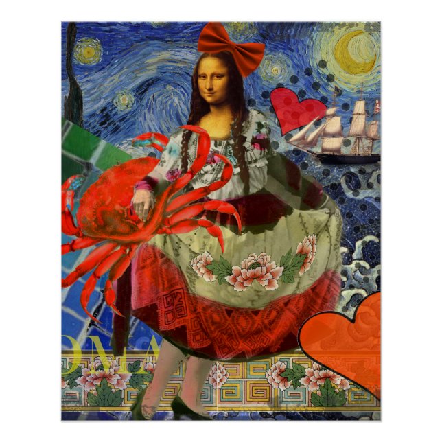 Pôster Colagem Noite Estrelada da Mona Lisa: Surrealismo  (Frente)