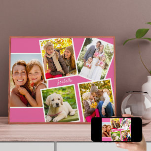 Poster Colagem Personalizada de 5 Fotos Rosa