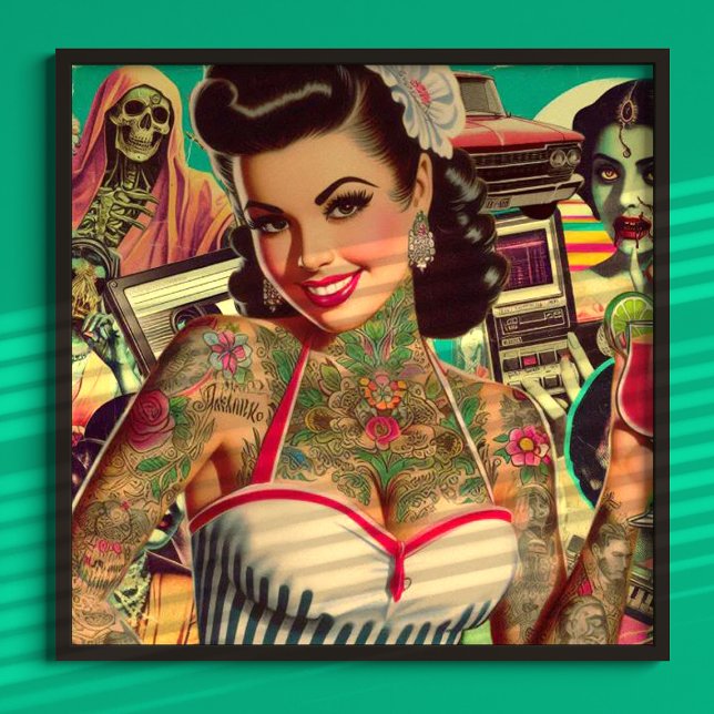 Poster Colagem Pin-up Retrowave (Criador carregado)