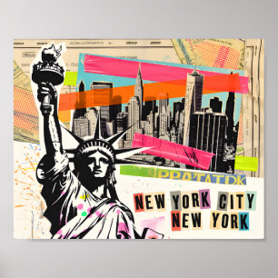 Poster Colagem Pop Art Revista Paisagem Urbana de Nova Yo