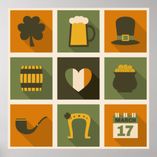 Pôster Colagem retro do dia de St Patrick verde &
