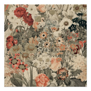 Pôster Colagem silenciado da flor das cores