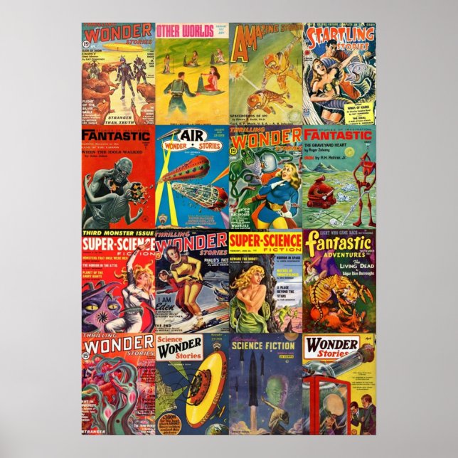 Poster Colagem Vintage Sci Fi Pulp Ficage (Frente)