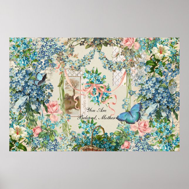 Poster Colagem Vitoriana Esqueça-Me Não-Dia de as mães (Frente)