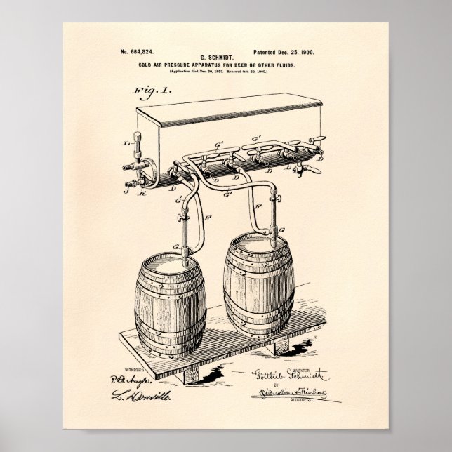 Poster Cold Air Pressure Beer 1900 Patent Art Old Peper (Frente)