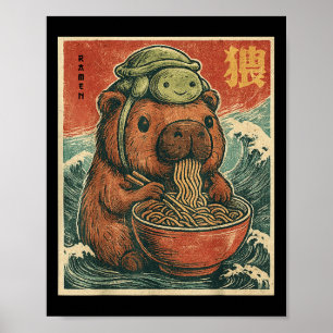Poster Cole Capybara E Mochila De Tartaruga Ramen Kawaii 