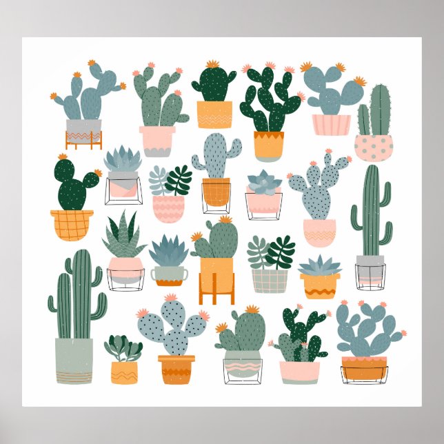 Poster Coleção de Cactus em Design de Pote (Frente)