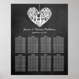 Pôster Coleção de Casamento de Chalkboard de Árvore Coraç
