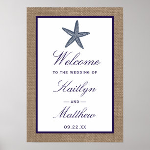 Poster Coleção de Casamentos de Praia de Starfish Burlap,