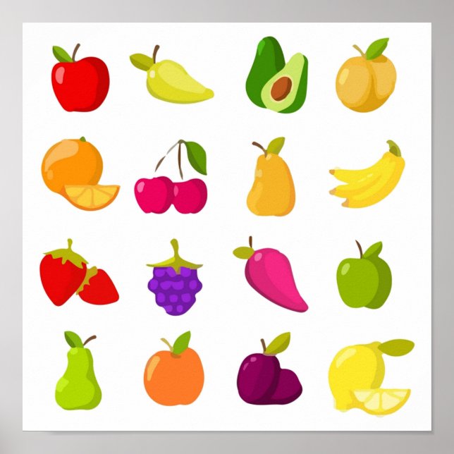 Poster Coleção de clipart vetor do Cartoon fruta (Frente)