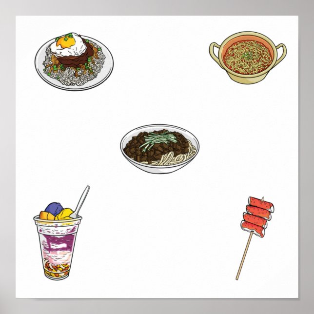 Poster Coleção de comidas asiáticas (Frente)