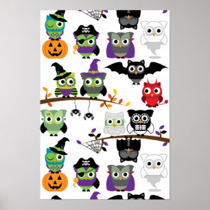Poster Coleção De Corujas De Halloween Spooky