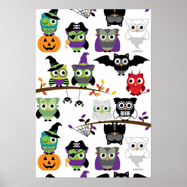 Poster Coleção De Corujas De Halloween Spooky (Frente)