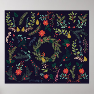 Poster Coleção de Estilos de Vintage - Natal desenhado