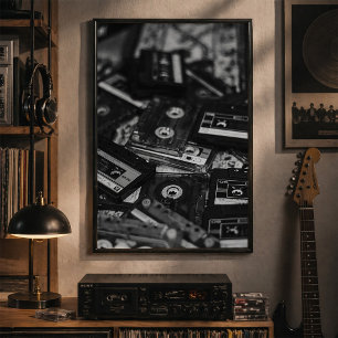 Poster Coleção de Fitas Cassete Antigas Preto e Branco