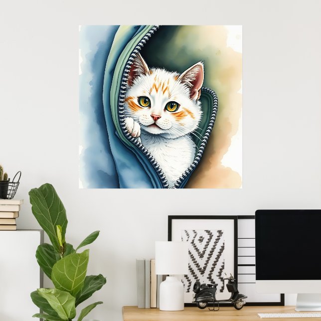 Poster Coleção de Gatos de Lindas Molas de Aquarela Moder (Escritório em casa)