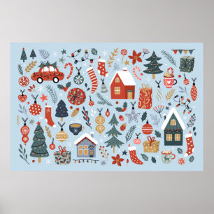 Poster Coleção de Natal de elementos decorativos de inver