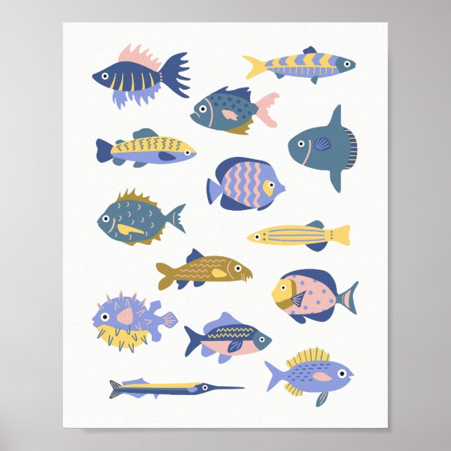 Poster Coleção de peixes bonitos desenhados à mão (Frente)