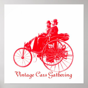 Pôster Coleta de carros vintage, vermelho branco