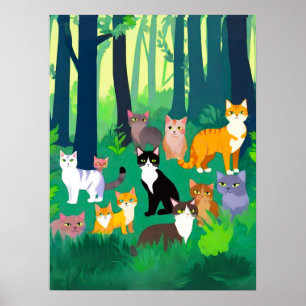 Poster Coleta de Gatos em Glade Floresta Sombria