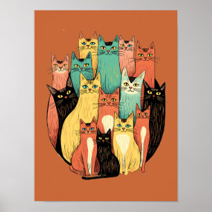 Poster Coletivo de Gatos Modernos de Meados do Século