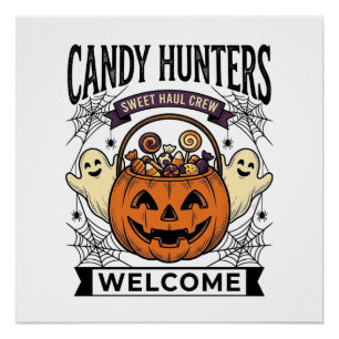 Pôster Coletor de Doces de Halloween Gravura Vintage Abób