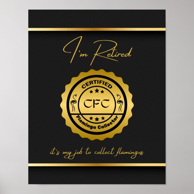 Poster Coletor Flamingo Certificado Aposentado Preto e Do (Frente)