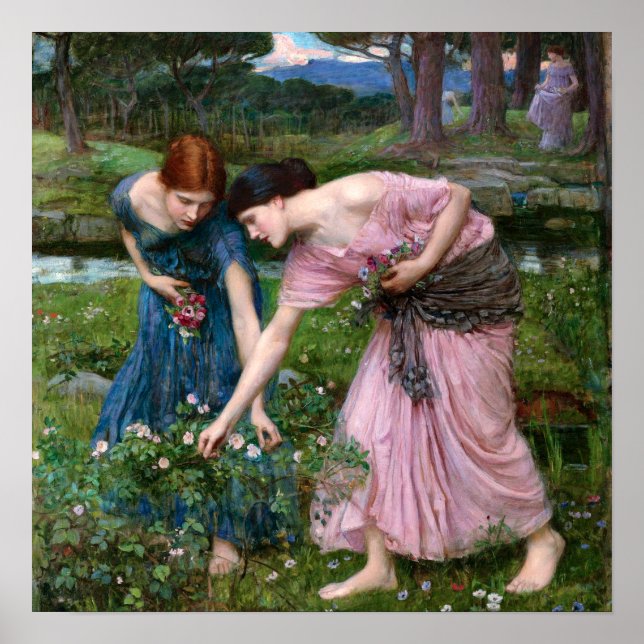 Poster Colhei Rosas by John William Waterhouse (Frente)