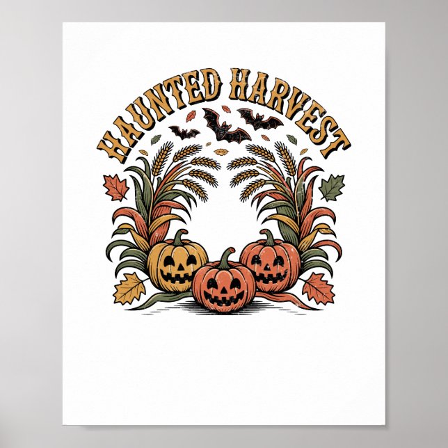 Poster Colheita Assombrada Pumpkin Retro Halloween (Frente)