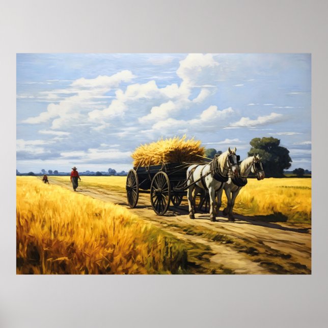 Poster Colheita de Grãos com Vagão Pulverizado por Cavalo (Frente)